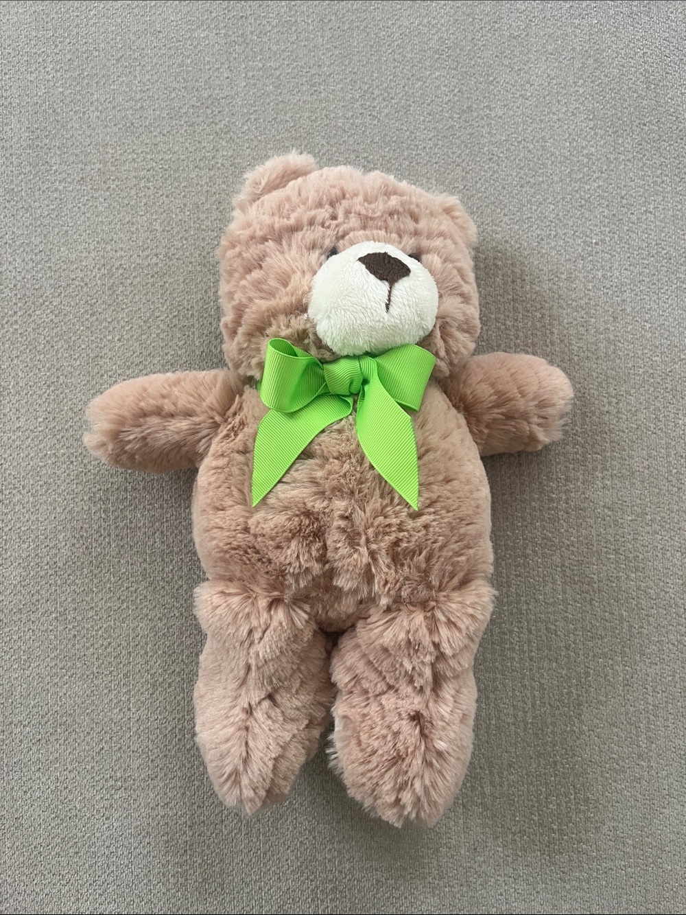 Plush Light Brown Teddy Bear with Green Bow - Kids Stuffed Animal